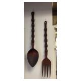 MMS016 Giant Decorative Carved Wooden Spoon & Fork Wall Hangings