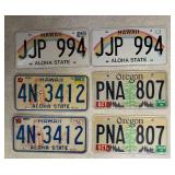 MMS182- (6) License Plates(Hawaii & Oregon)