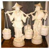 Vintage Asian Porcelain Man Carrying Water Buckets 20 inches Tall
