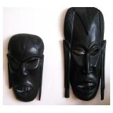 Vintage Carved African Tribal Wood Warriors Masks