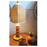 Vintage MCM Mid Century Modern Table Lamp with Wicker Shade