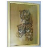 Vintage "African Lioness and Cubs" Lithograph Print Hans Paul Luetcke