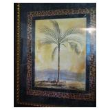 Extra Large Arabic Painting Palm Tree With Ornate Leopard - Leather Wood Frame