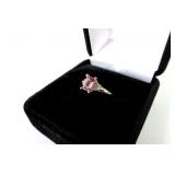 14K White gold emerald cut pink tourmaline ring