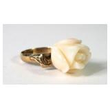 18K Rose gold carved coral rose ring