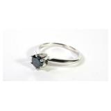 14K White gold blue diamond solitaire,