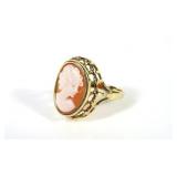 14K Yellow gold oval cameo ring