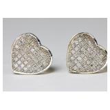 10K White gold heart shaped pave diamond earrings