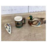 Vintage duck planter mug wall vaseGold pearl stud earrings and necklace charm