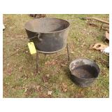 Large Cast Iron Kettle With Stand and bucket