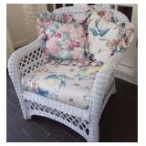 White Wicker Chair with Cushion and Pillows