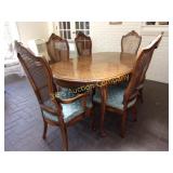 Dining Table with 6 Cane Back Chairs - 2 Leafs