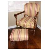 Stripe Upholstery Spindle Arm Chair w/ foot stool