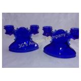 Lot of 2 Kobalt Blue Double Candle Stick Holders