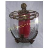 Vintage Glass & Brass Candle Holder with Candle